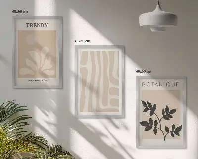 Wall art set with stylish plant patterns in beige and black