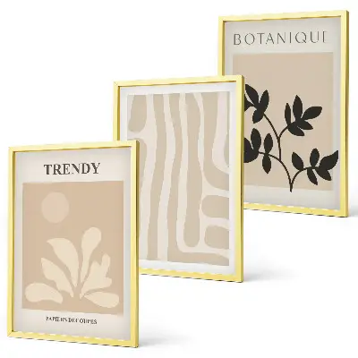 Wall art set with stylish plant patterns in beige and black