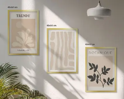 Wall art set with stylish plant patterns in beige and black
