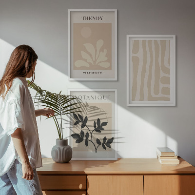 Wall art set Stylish plant patterns beige black