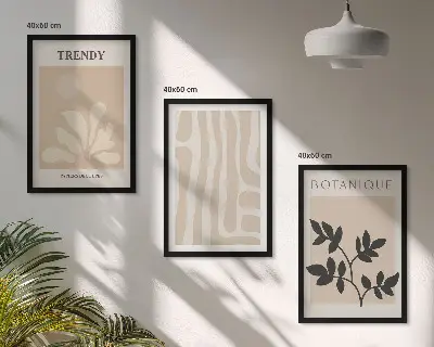 Wall art set with stylish plant patterns in beige and black
