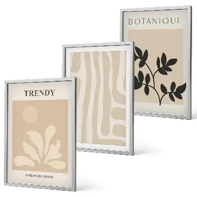 Wall art set with stylish plant patterns in beige and black
