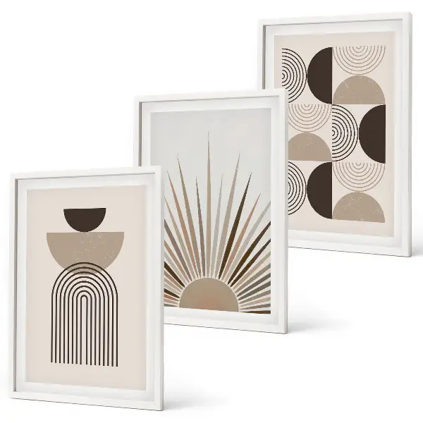 Three-piece wall art set abstract shapes in beige and brown