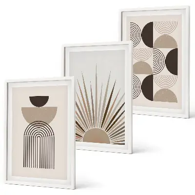 Three-piece wall art set abstract shapes in beige and brown
