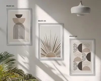 Three-piece wall art set abstract shapes in beige and brown