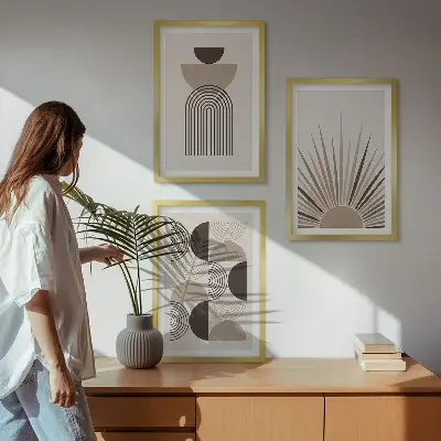 Three-piece wall art piece Abstract shapes beige brown