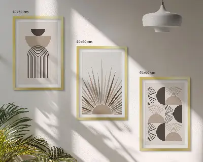 Three-piece wall art set abstract shapes in beige and brown