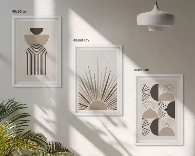 Three-piece wall art set abstract shapes in beige and brown