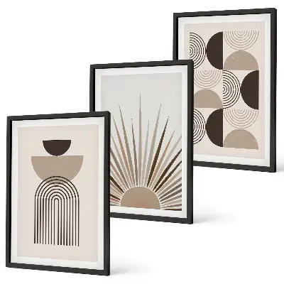 Three-piece wall art piece Abstract shapes beige brown