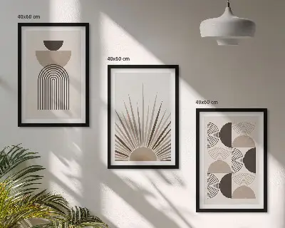 Three-piece wall art set abstract shapes in beige and brown