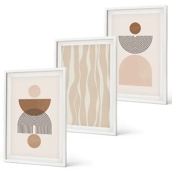 Set of 3 framed wall art pieces Abstract shapes brown beige