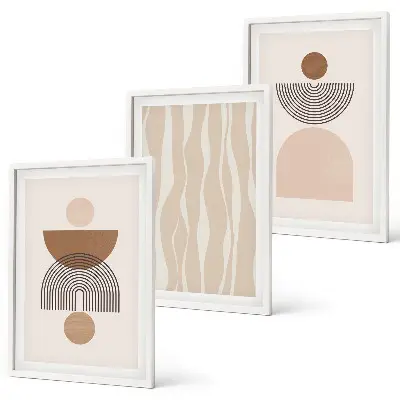 Set of 3 framed wall art pieces featuring abstract brown and beige shapes