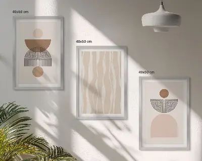 Set of 3 framed wall art pieces Abstract shapes brown beige