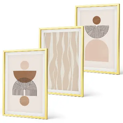 Set of 3 framed wall art pieces featuring abstract brown and beige shapes