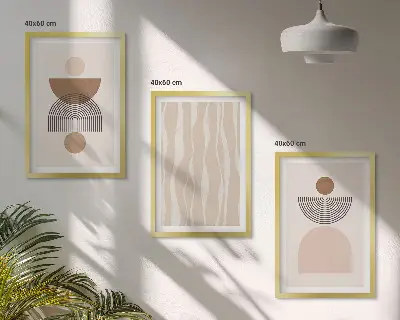 Set of 3 framed wall art pieces featuring abstract brown and beige shapes