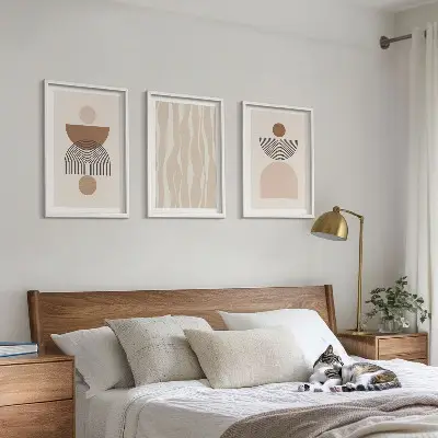Set of 3 framed wall art pieces Abstract shapes brown beige