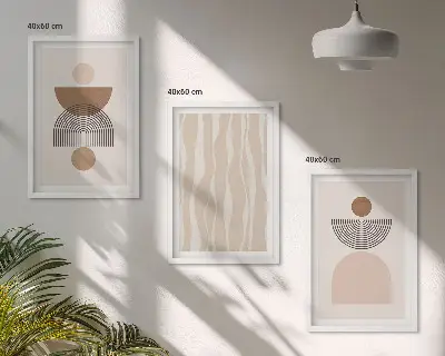 Set of 3 framed wall art pieces featuring abstract brown and beige shapes