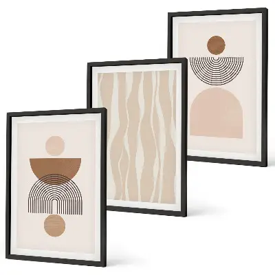 Set of 3 framed wall art pieces featuring abstract brown and beige shapes