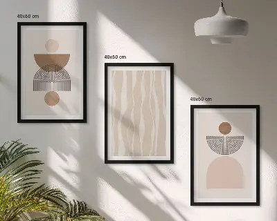 Set of 3 framed wall art pieces featuring abstract brown and beige shapes