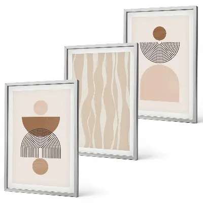 Set of 3 framed wall art pieces featuring abstract brown and beige shapes