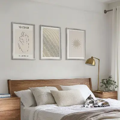 Set of 3 framed wall art pieces minimalist sand lines sun design