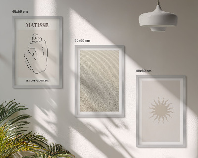 Set of 3 framed wall art pieces Minimalist sand lines sun