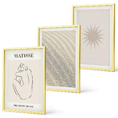 Set of 3 framed wall art pieces minimalist sand lines sun design