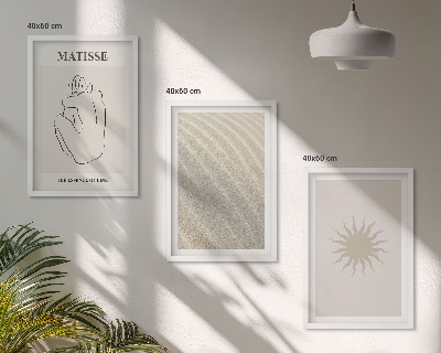 Set of 3 framed wall art pieces Minimalist sand lines sun