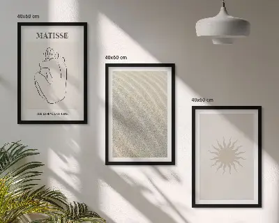 Set of 3 framed wall art pieces minimalist sand lines sun design
