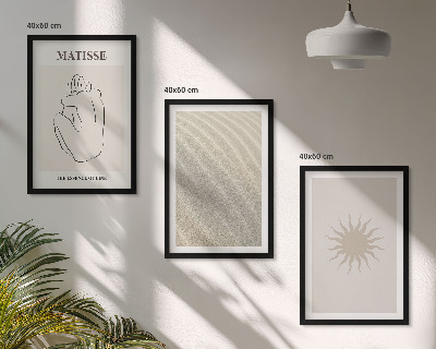 Set of 3 framed wall art pieces Minimalist sand lines sun