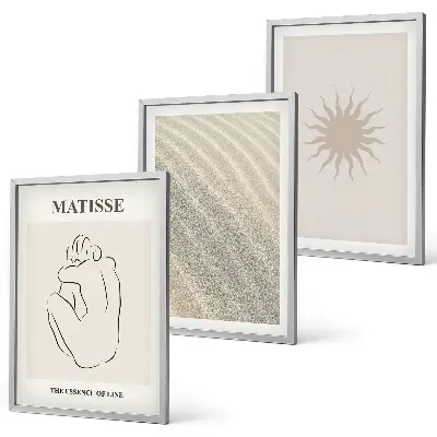 Set of 3 framed wall art pieces minimalist sand lines sun design