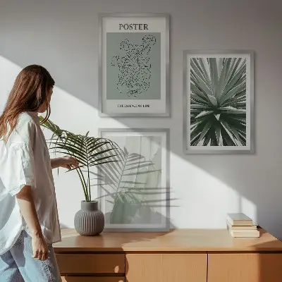 Wall art set with green plant patterns