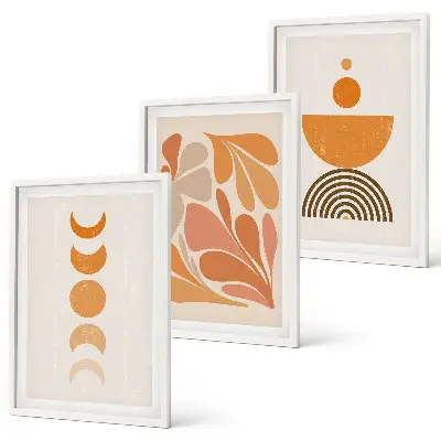 Abstract orange shapes wall art set of 3 framed pieces