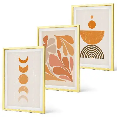Abstract orange shapes wall art set of 3 framed pieces