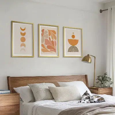 Set of 3 framed wall art pieces Abstract orange shapes