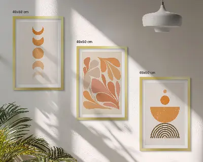 Abstract orange shapes wall art set of 3 framed pieces