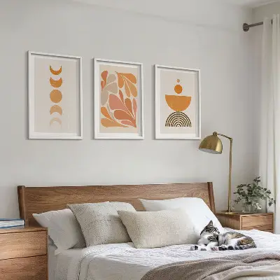 Set of 3 framed wall art pieces Abstract orange shapes