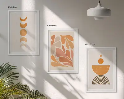 Abstract orange shapes wall art set of 3 framed pieces