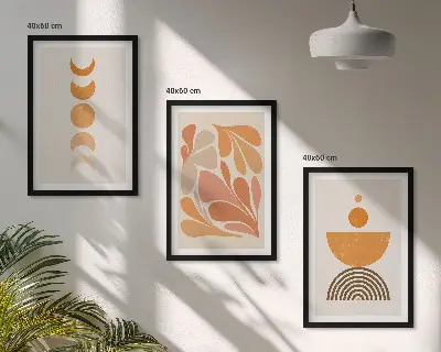 Set of 3 framed wall art pieces Abstract orange shapes