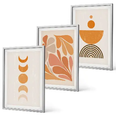 Abstract orange shapes wall art set of 3 framed pieces