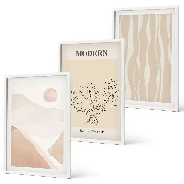 Set of 3 framed wall art pieces abstract shapes and colors