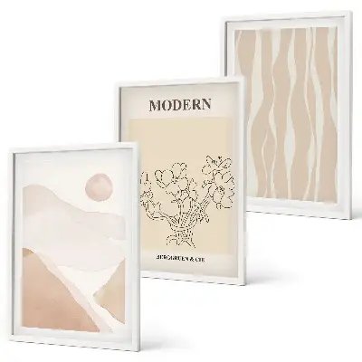 Set of 3 framed wall art pieces Abstract shapes colors
