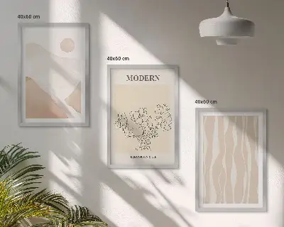 Set of 3 framed wall art pieces abstract shapes and colors