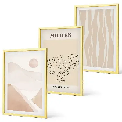 Set of 3 framed wall art pieces abstract shapes and colors
