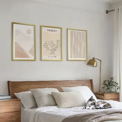 Set of 3 framed wall art pieces Abstract shapes colors