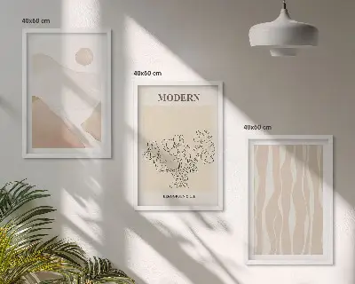 Set of 3 framed wall art pieces abstract shapes and colors