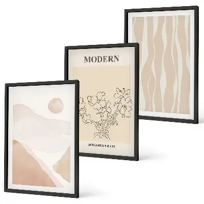 Set of 3 framed wall art pieces Abstract shapes colors
