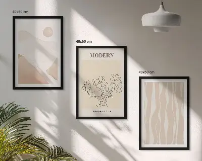 Set of 3 framed wall art pieces abstract shapes and colors