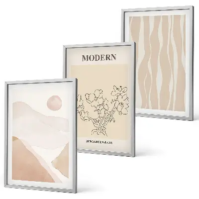 Set of 3 framed wall art pieces abstract shapes and colors
