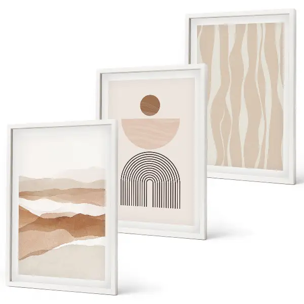 Wall art set featuring abstract landscape geometric nature designs